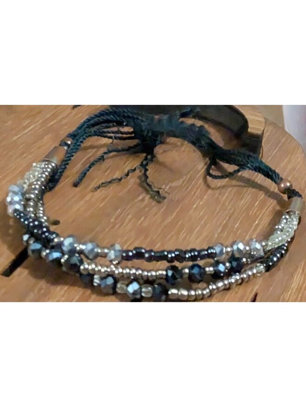 New Handcrafted‎ Adjustable Beaded Bracelet with Metallic and Black Glass Beads